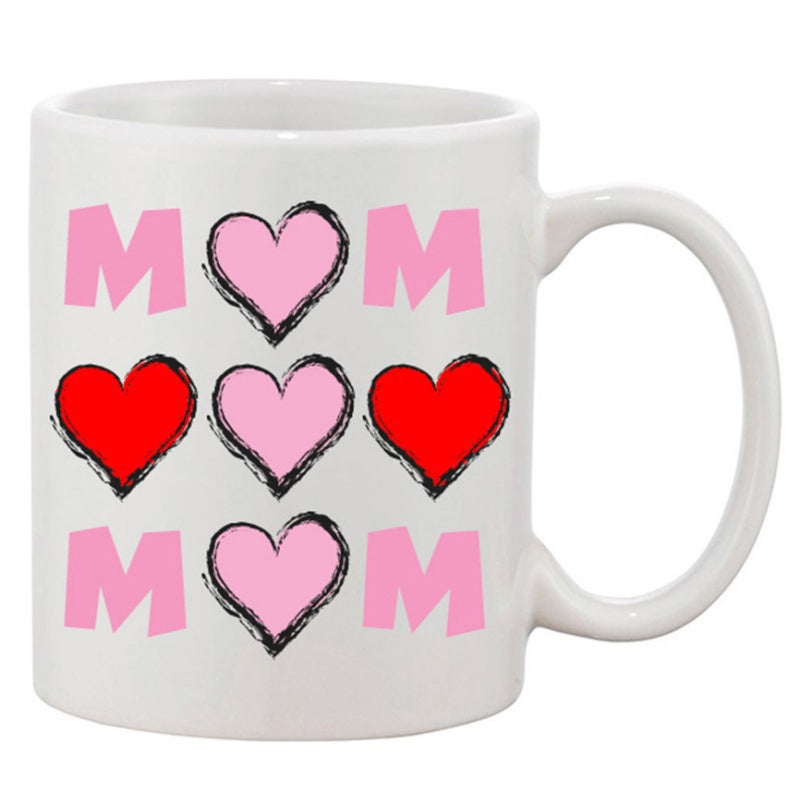 Tailorly White Ceramic 11 oz Mug - Mom Pink And Red Hearts Arranged In A Playful Grid Pattern Heart