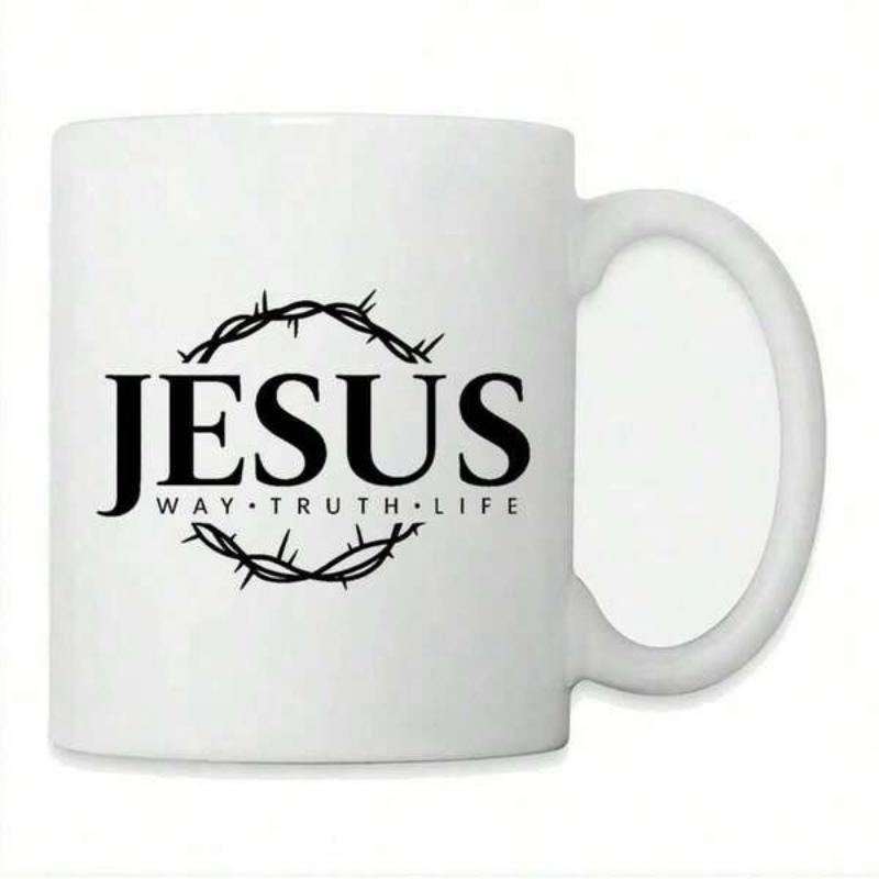 Tailorly White Ceramic 11 oz Mug - Jesus Way Truth Life Symbolic Crown Of Thorns Circling Sacred Biblical Text Mug