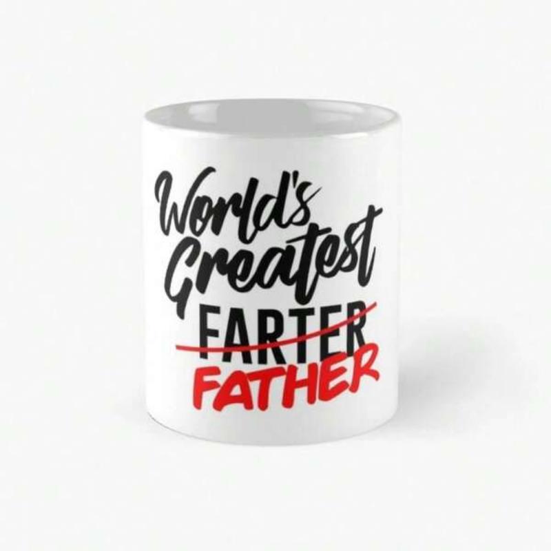 Tailorly White Ceramic 11 oz Mug - Worlds Greatest Farter Father Simple Black Script And Bold Red Typography On Ceramic Mug