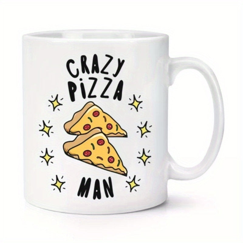 Tailorly White Ceramic 11 oz Mug - Crazy Pizza Man Two Tasty Pepperoni Slices Surrounded By Bright Yellow Twinkling Star Elements Pizza