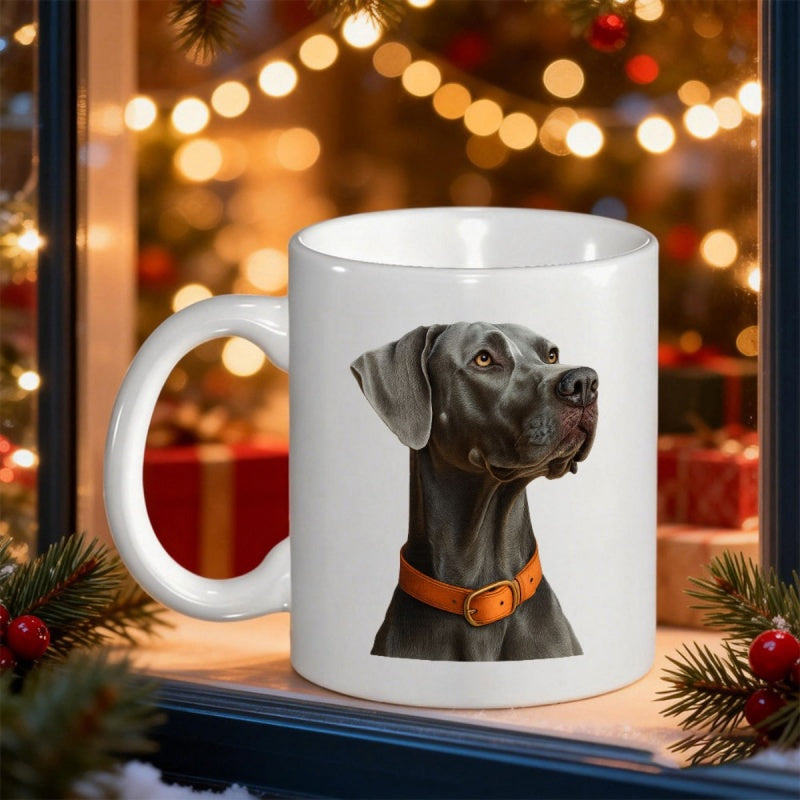 Tailorly White Ceramic 11 oz Mug - Stunning Realistic Portrait Of A Majestic Grey Dog With Orange Collar Dog