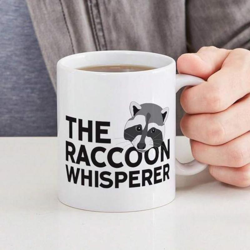 Tailorly White Ceramic 11 oz Mug - The Raccoon Whisperer Cute Stylized Wild Animal With Masked Face And Pointy Ears Raccoon