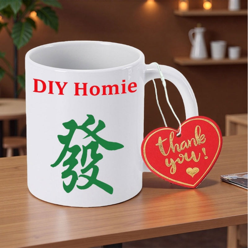 Tailorly White Ceramic 11 oz Mug - Diy Homie Green Traditional Calligraphy Design On Polished Mug