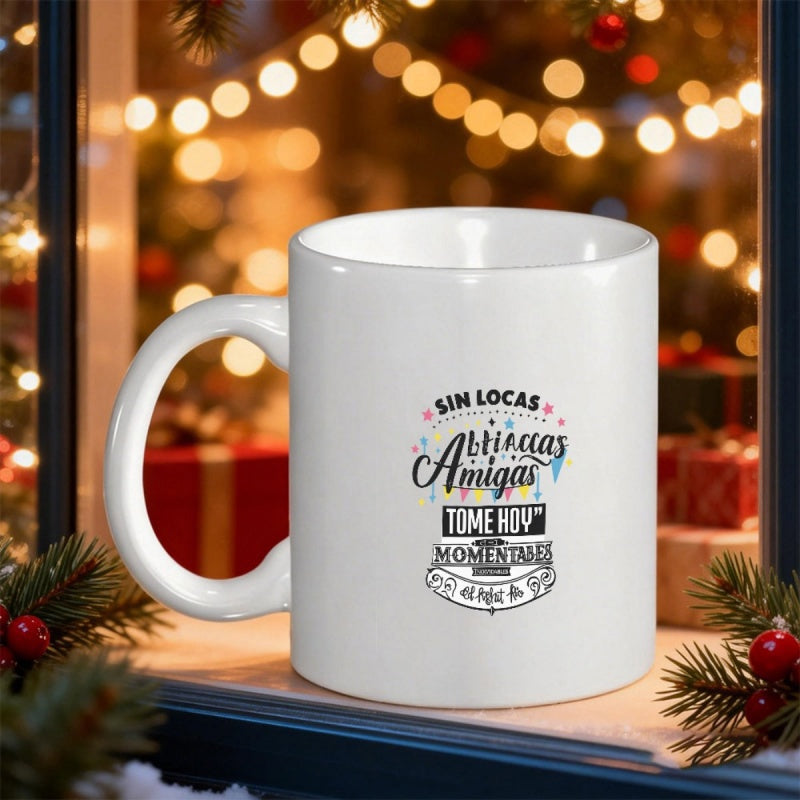 Tailorly White Ceramic 11 oz Mug - Festive Decorative Spanish Quote With Colorful Stars And Elegant Script Banner Mug