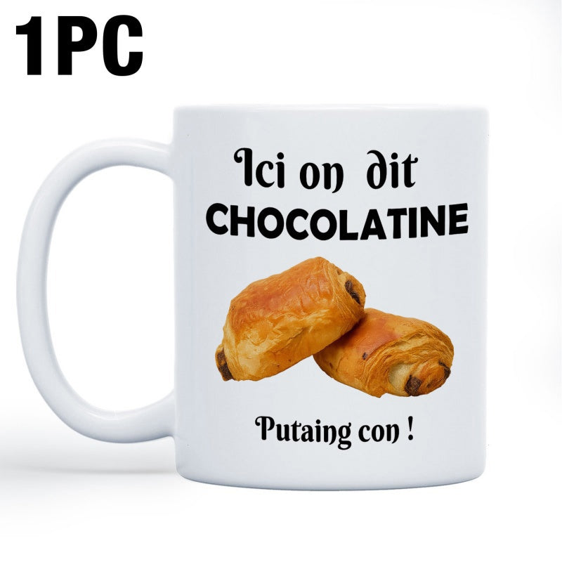 Tailorly White Ceramic 11 oz Mug - Golden Flaky Pastries Filled With Rich Chocolate Resting On White Surface Croissant