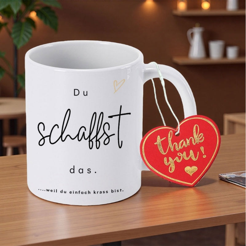 Tailorly White Ceramic 11 oz Mug - Thank You Minimalist White Ceramic Vessel Adorned With Golden Heart Mug