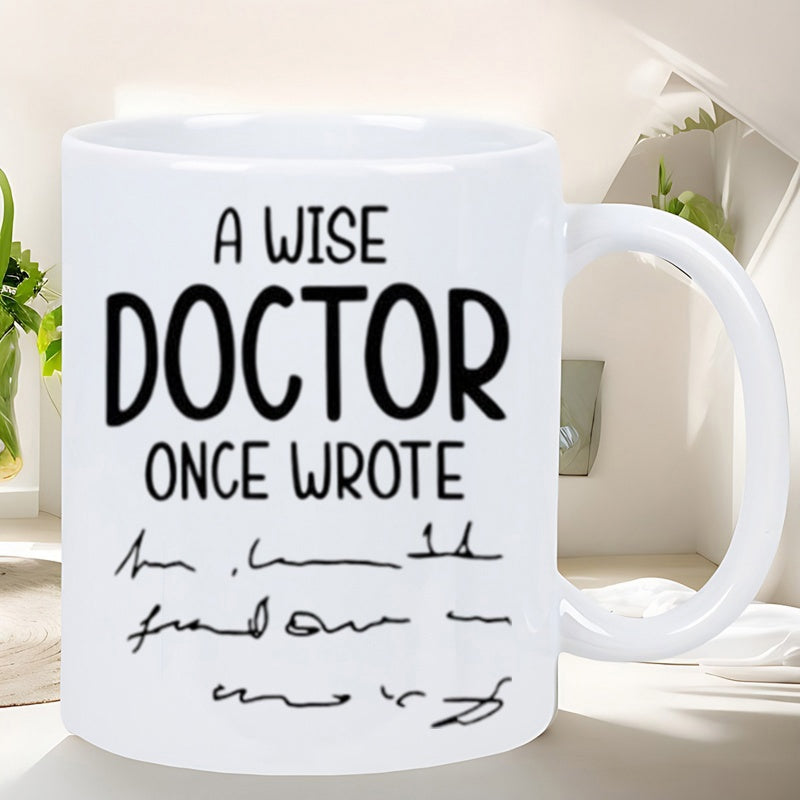 Tailorly White Ceramic 11 oz Mug - A Wise Doctor Once Wrote Abstract Messy Handwriting Lines Scattered Across Minimalist Mug