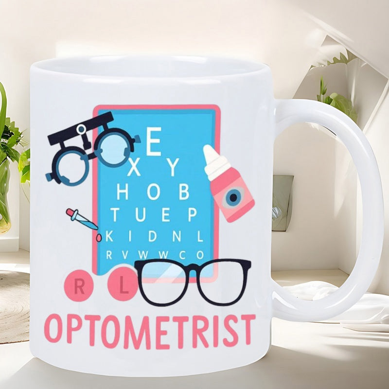 Tailorly White Ceramic 11 oz Mug - Optometrist Professional Vision Testing Tools With Eyeglasses And Medical Dropper Chart