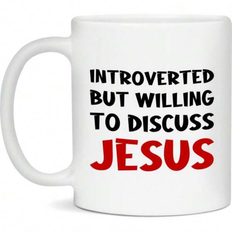 Tailorly White Ceramic 11 oz Mug - Introverted But Willing To Discuss Jesus Clean White Minimalist Background With Bold Two Tone Typography Script Mug