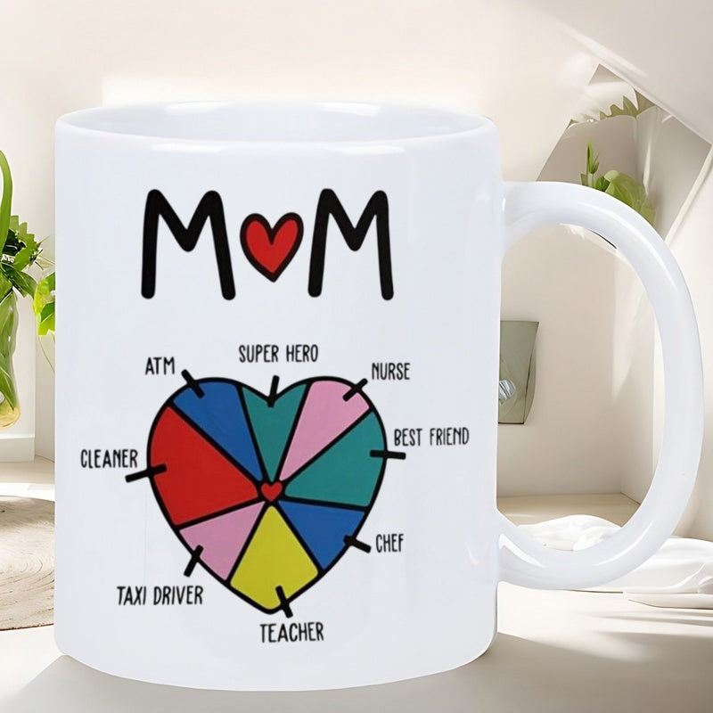 Tailorly White Ceramic 11 oz Mug - Mom Colorful Heart Shaped Graph Depicting Various Maternal Roles Mug