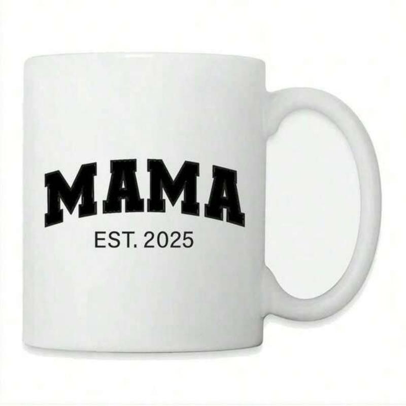Tailorly White Ceramic 11 oz Mug - Mama Est 2025 Arched Bold Varsity Style Lettering With Simple Date Typography