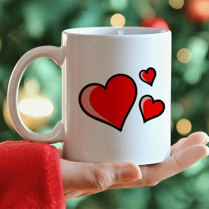 Tailorly White Ceramic 11 oz Mug - Vibrant Red Hearts Floating On A Pure White Background Decor Heart