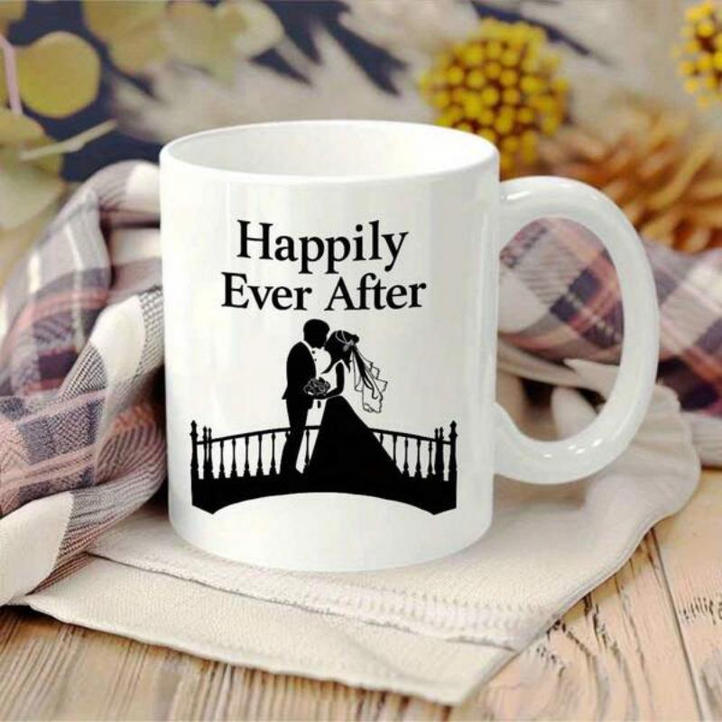 Tailorly White Ceramic 11 oz Mug - Happily Ever After Elegant Romantic Bride And Groom Kissing On A Scenic Bridge Couple
