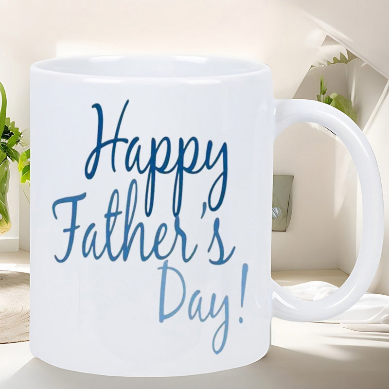 Tailorly White Ceramic 11 oz Mug - Happy Father's Day Elegant Featuring Stylish Handwritten Script Blue Calligraphy Mug