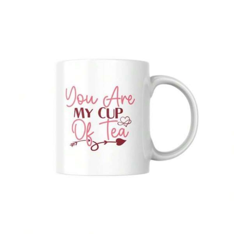Tailorly White Ceramic 11 oz Mug - You Are My Cup Of Tea Minimalist Script Lettering Featuring Decorative Arrow And Small Heart Quote