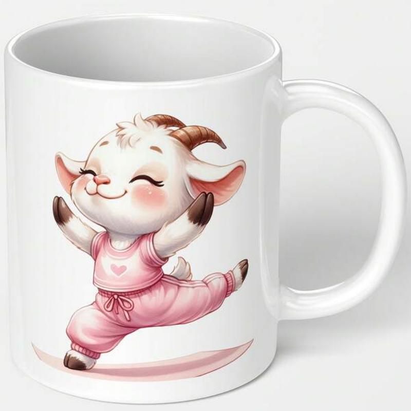 Tailorly White Ceramic 11 oz Mug - Smiling Young Kid Wearing Pink Dance Clothes Performing A Happy Routine Goat