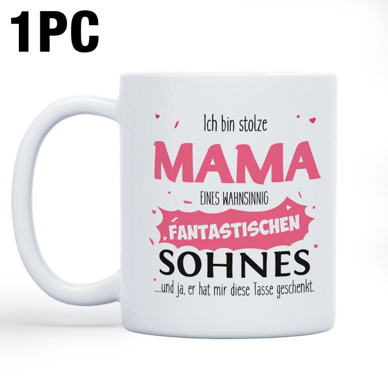 Tailorly White Ceramic 11 oz Mug - Ceramic Drinking Vessel With Decorative Typographic Script And Pink Splatter Elements Mug