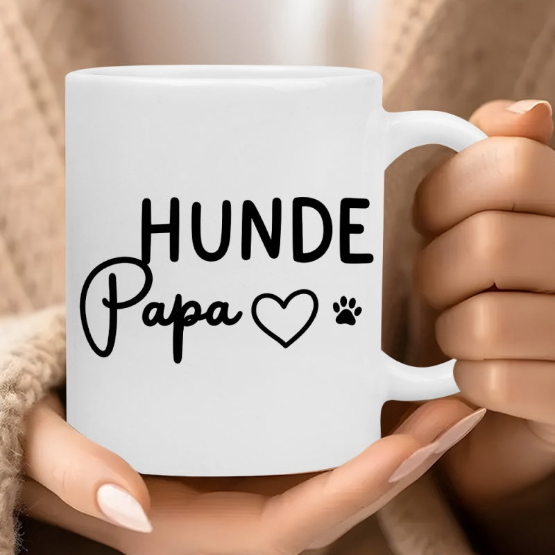 Tailorly White Ceramic 11 oz Mug - Papa Minimalist Black Script Style Featuring Heart And Animal Paw