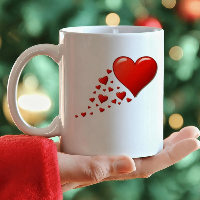Tailorly White Ceramic 11 oz Mug - Vibrant Red Hearts Flowing Gracefully Within A Romantic Festive Atmosphere Heart