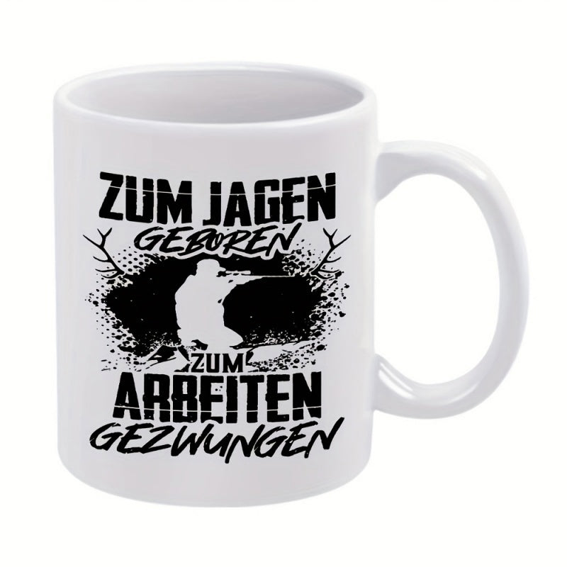 Tailorly White Ceramic 11 oz Mug - Rugged Black Silhouette Of A Skilled Hunter With A Rifle Hunter