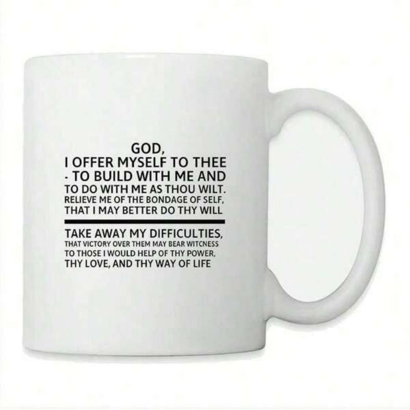 Tailorly White Ceramic 11 oz Mug - God I Offer Myself To Thee Take Away My Difficulties Clean With Minimalist Black Printed Typography Mug