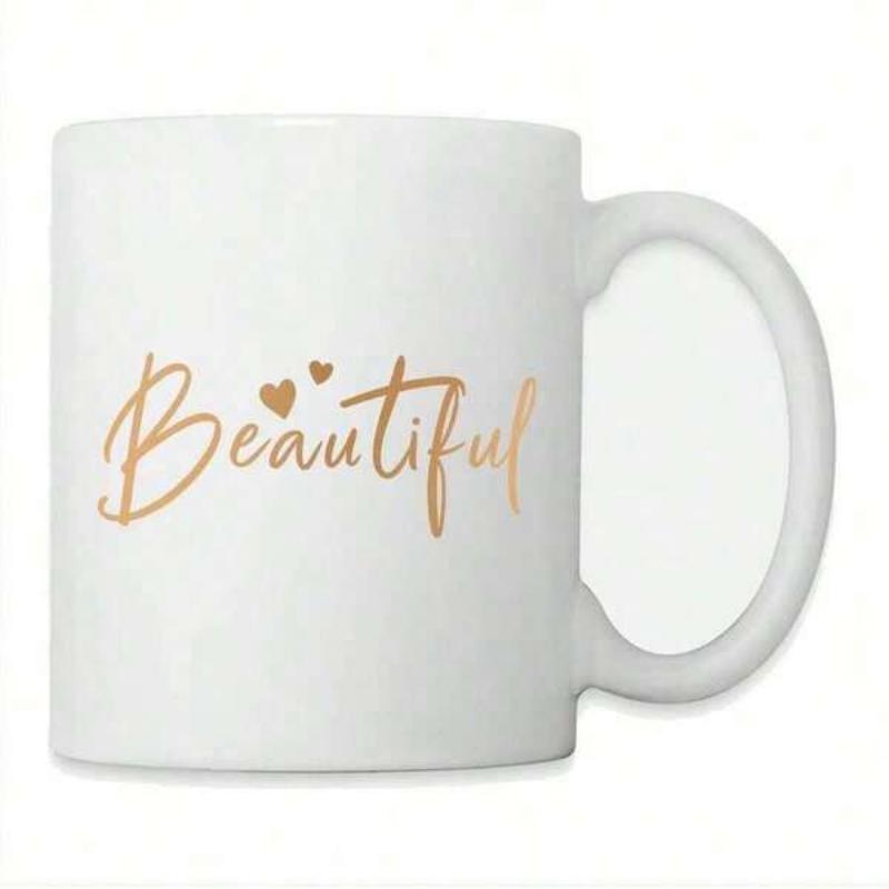 Tailorly White Ceramic 11 oz Mug - Beautiful Golden Elegant Script With Two Small Hearts On A Minimalist Ceramic Mug