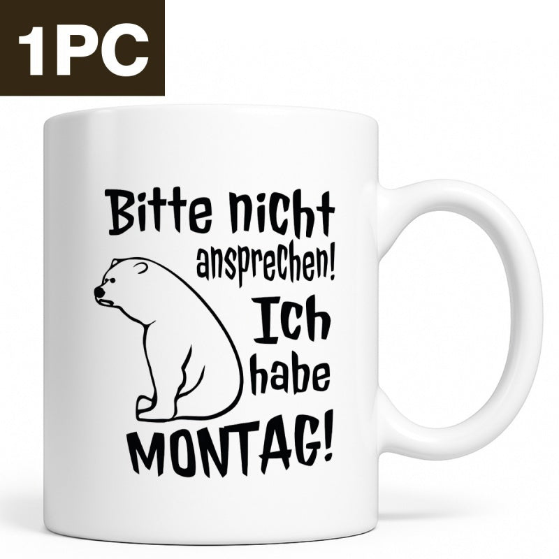 Tailorly White Ceramic 11 oz Mug - Minimalist Black Line Art Of A Grumpy Sitting Polar Bear