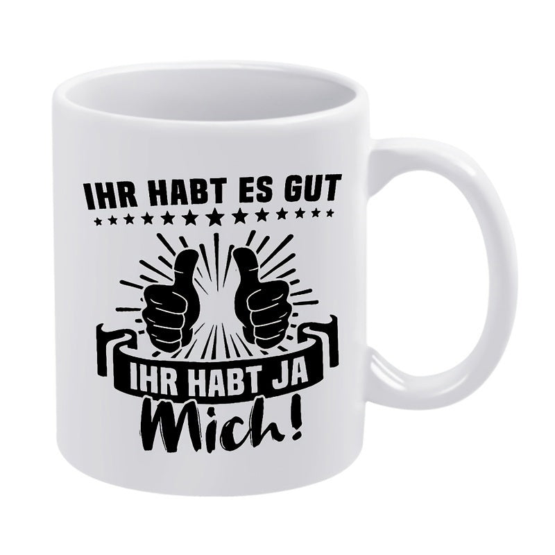 Tailorly White Ceramic 11 oz Mug - Dual Thumbs Up Sign With Decorative Stars And A Stylish Banner Mug