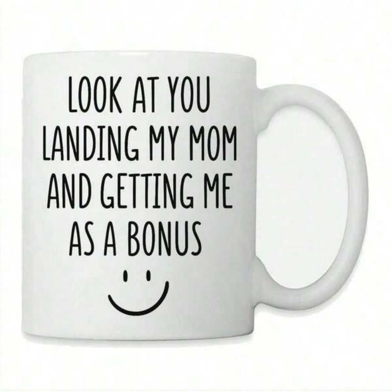Tailorly White Ceramic 11 oz Mug - Look At You Landing My Mom And Getting Me As A Bonus Simple Minimalist Black Lines Depicting A Cheerful Smiling Facial
