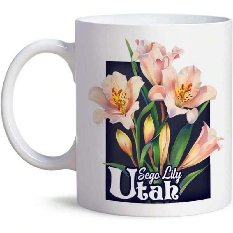 Tailorly White Ceramic 11 oz Mug - Sego Lily Utah Elegant Blooming Botanical Petals With Vibrant Green Leaves Decorative Floral Flower