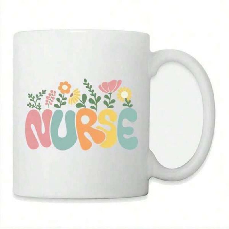 Tailorly White Ceramic 11 oz Mug - Nurse Retro Style Pastel Flowers Growing From Within Colorful Letters Flower