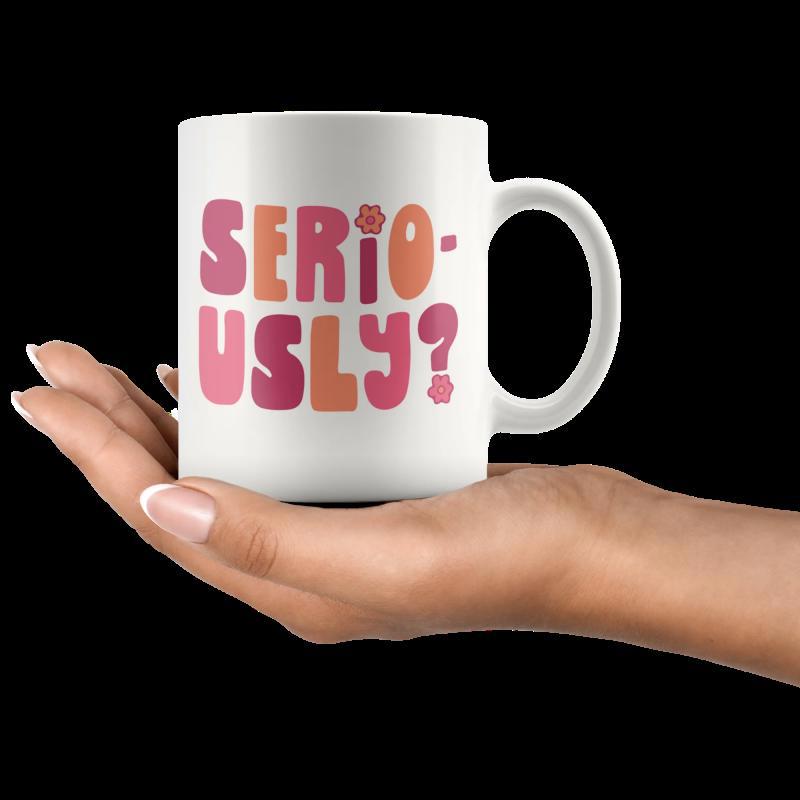 Tailorly White Ceramic 11 oz Mug - Seriously Minimalist White Ceramic Body With Stylized Retro Pink Orange Bubbly Mug