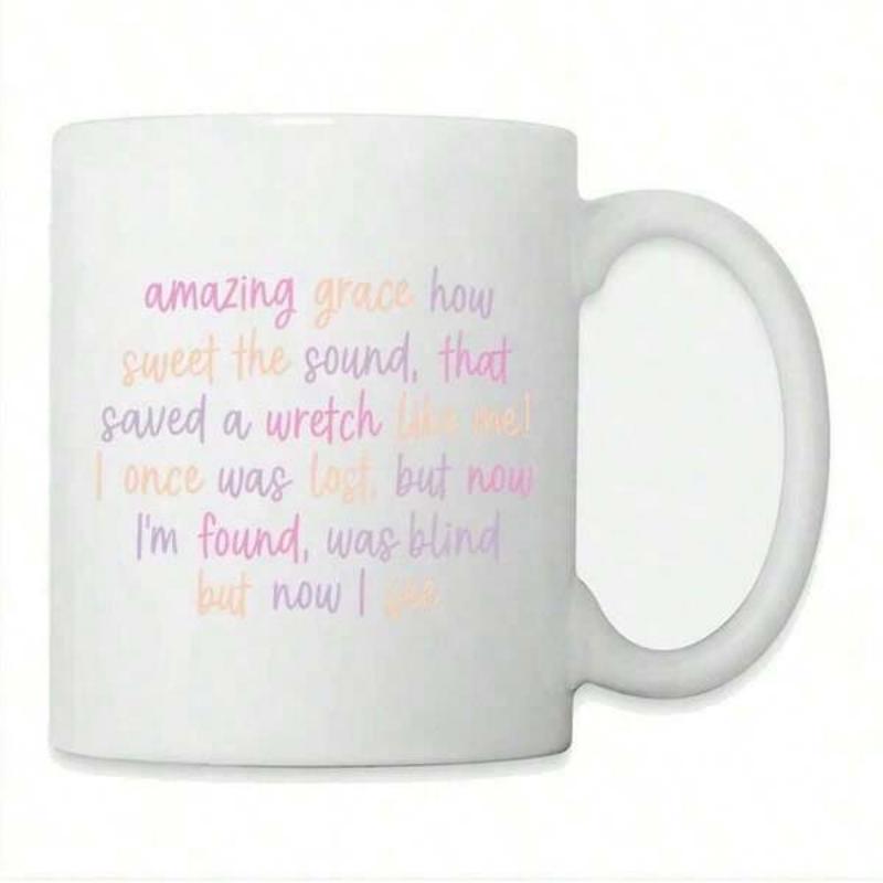 Tailorly White Ceramic 11 oz Mug - Amazing Grace How Sweet The Sound That Saved A Wretch Like Me I Once Was Lost But Now I'm Found Was Blind But Now I See Colorful