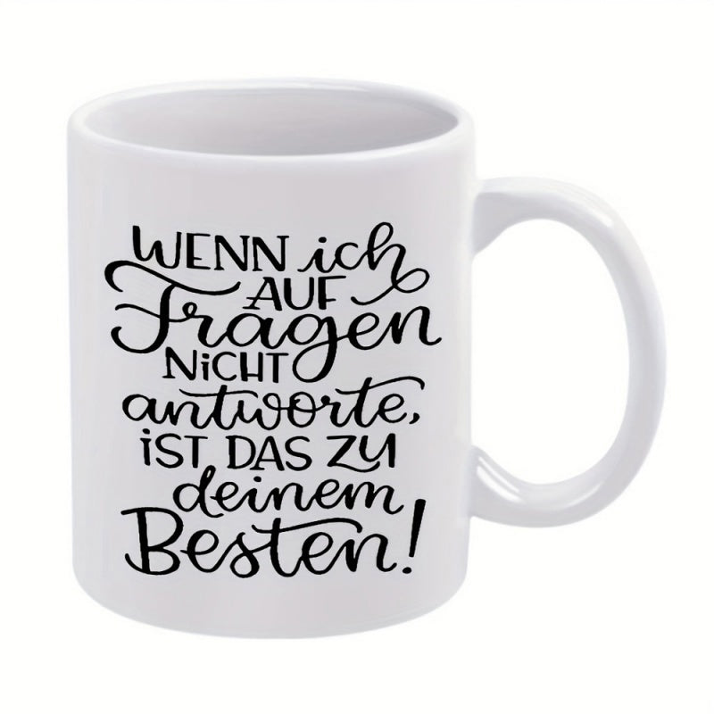 Tailorly White Ceramic 11 oz Mug - Elegant Polished White Ceramic Vessel Featuring Decorative Black Script Calligraphy Mug