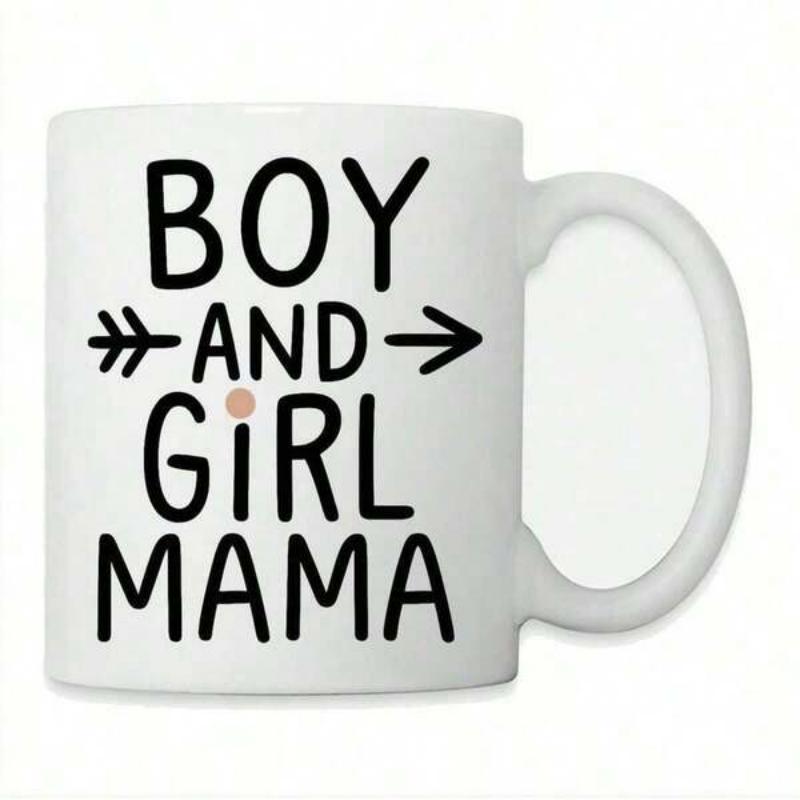 Tailorly White Ceramic 11 oz Mug - Boy And Girl Mama Simple Minimalist Black Text With Stylized Arrows Pointing Inward Mug