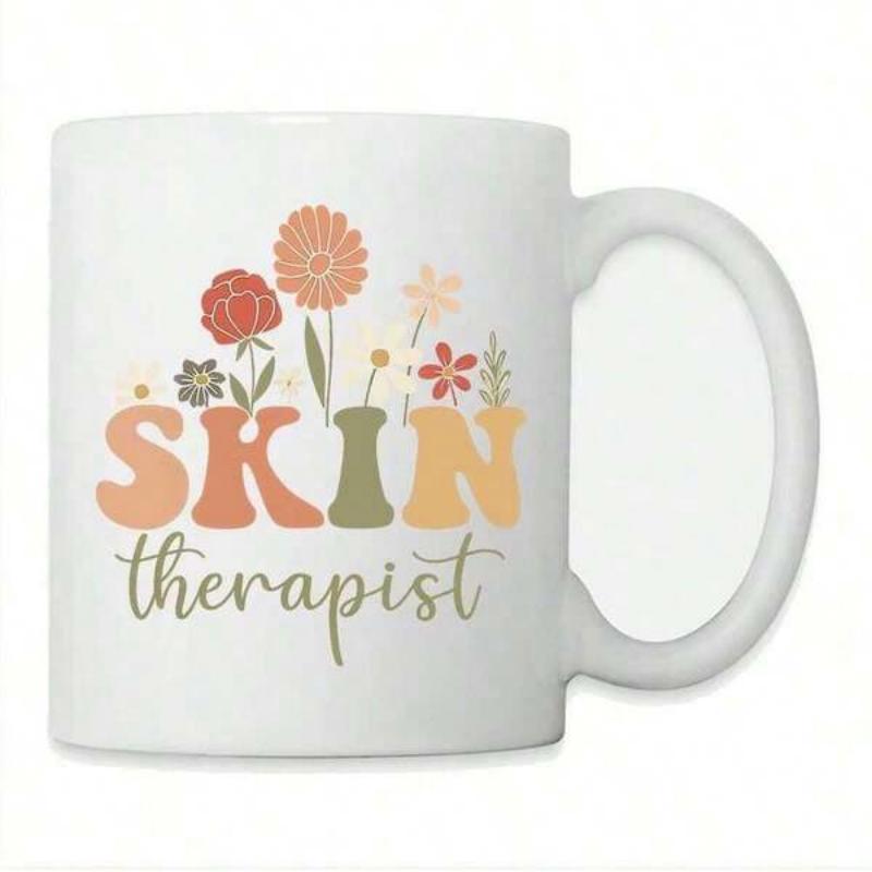Tailorly White Ceramic 11 oz Mug - Skin Therapist Delicate Retro Wildflowers Blooming From Bold Vintage Letters Flower