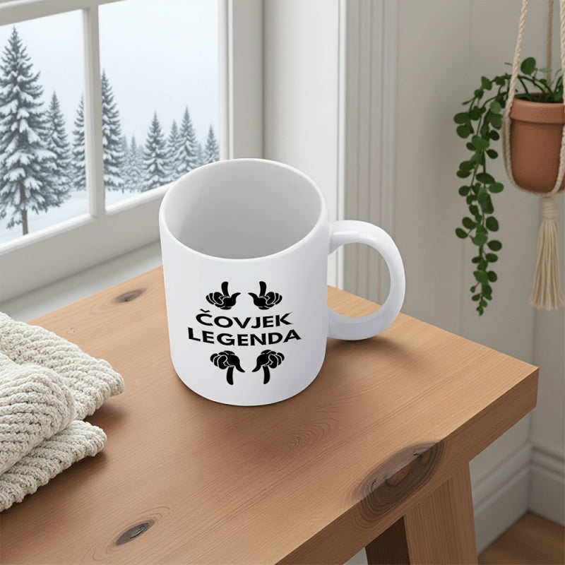 Tailorly White Ceramic 11 oz Mug - Minimalist Symmetrical Hand Icons Pointing Toward Center Text On Ceramic Mug