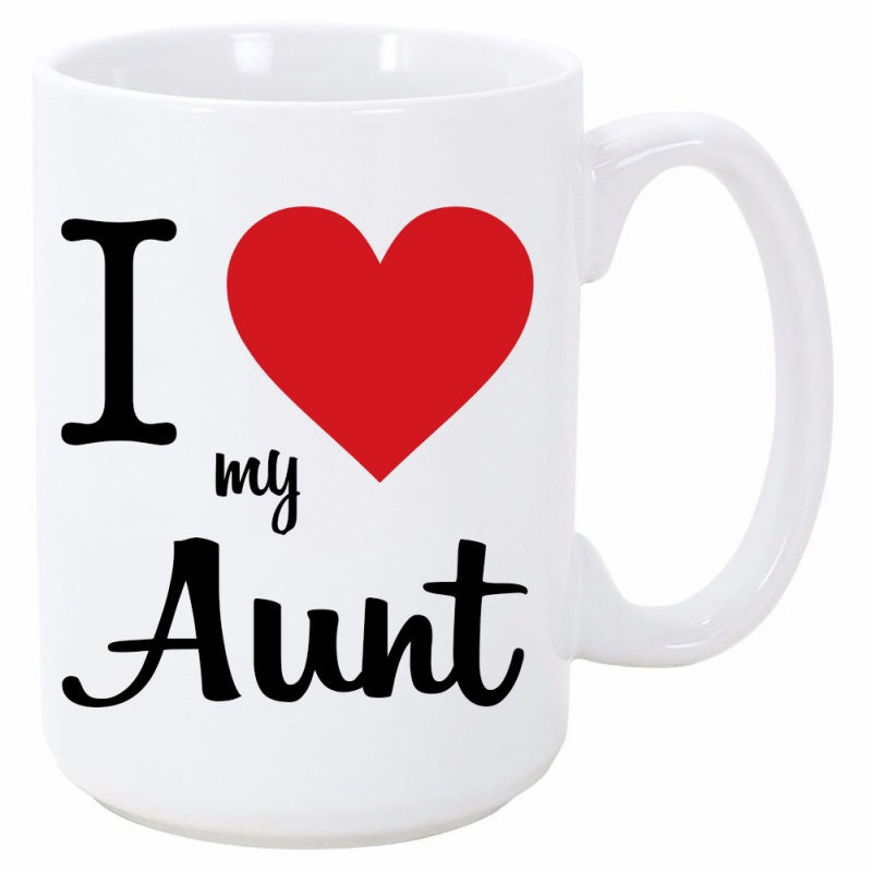 Tailorly White Ceramic 11 oz Mug - I My Aunt Minimalist Red Symbol Centered Among Elegant Handwritten Style Text Heart