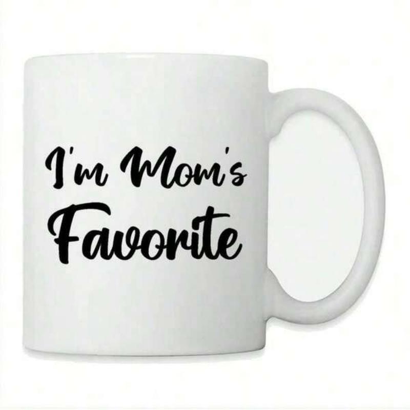 Tailorly White Ceramic 11 oz Mug - Im Moms Favorite Minimalist White Ceramic Vessel With Bold Black Scripted Text Phrase Mug
