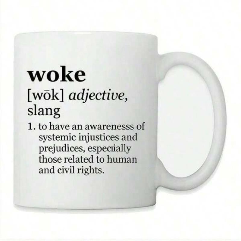 Tailorly White Ceramic 11 oz Mug - Woke Adjective Slang Simple Minimalist Black Dictionary Definition Text Printed On A Ceramic Coffee Mug