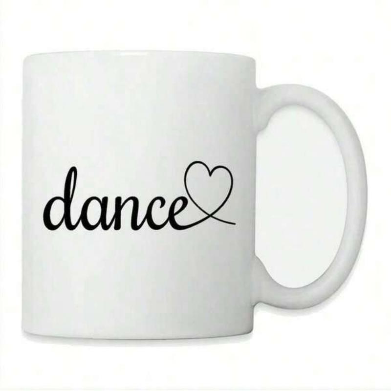 Tailorly White Ceramic 11 oz Mug - Dance Elegant Cursive Script Flowing Into A Minimalist Small Linked Heart