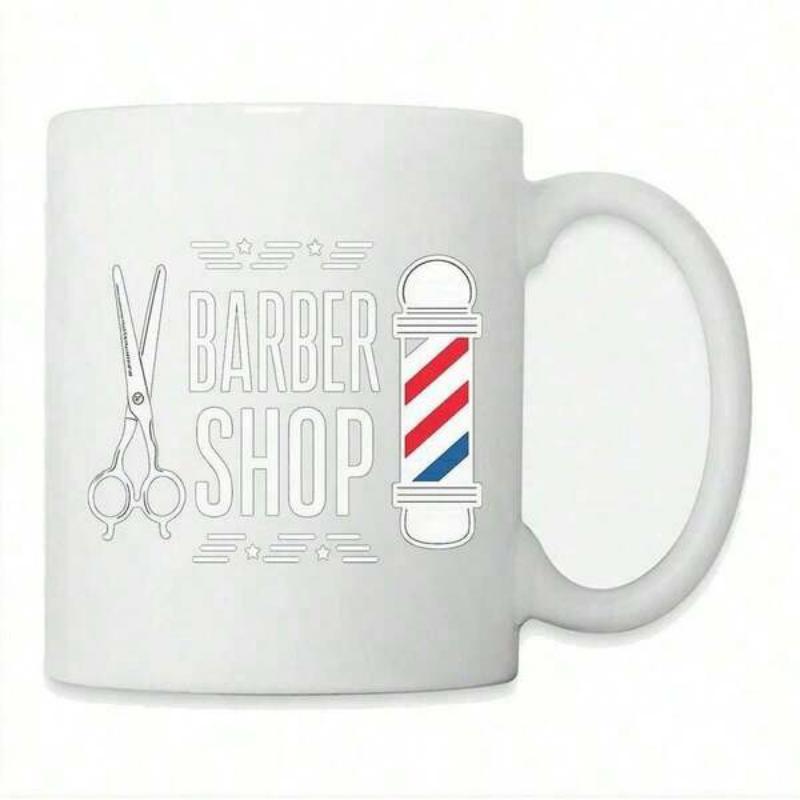 Tailorly White Ceramic 11 oz Mug - Barber Shop Vintage Barber Equipment Featuring Classic Shears And A Rotating Striped Pole Sign