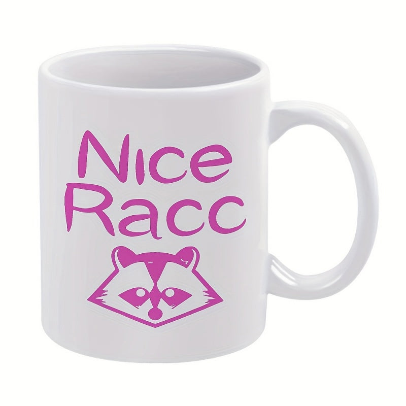 Tailorly White Ceramic 11 oz Mug - Nice Racc Playful Magenta Minimalist Animal Face Graphic Printed On Ceramic Surface Raccoon