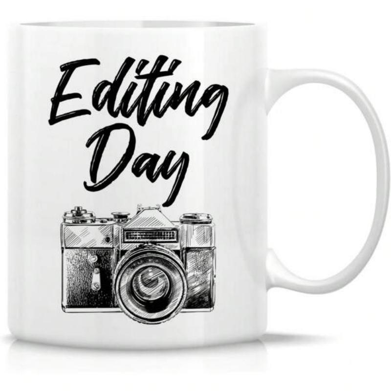 Tailorly White Ceramic 11 oz Mug - Editing Day Classic Retro Style Film Camera With Detailed Textured Lens Elements Camera