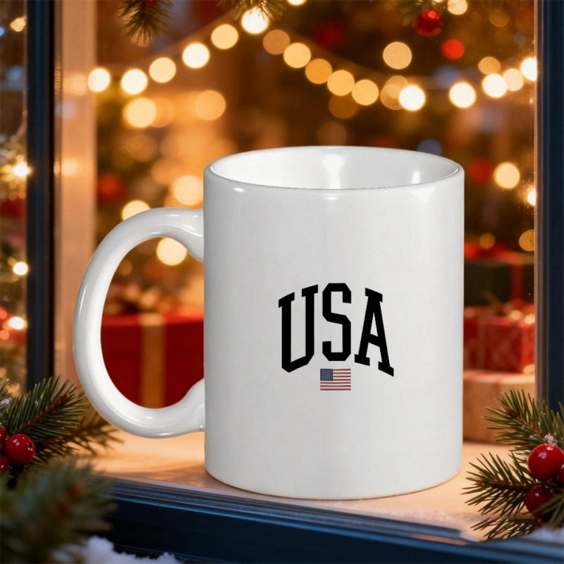 Tailorly White Ceramic 11 oz Mug - USA Patriotic Symbol Representing National Pride With A Traditional American Flag