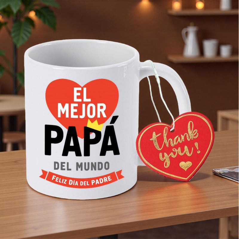 Tailorly White Ceramic 11 oz Mug - Thank You Vibrant Red Shape With Golden Crown And Elegant Festive Banner Heart