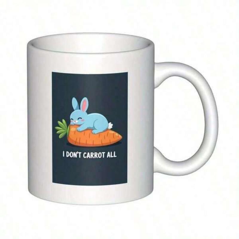 Tailorly White Ceramic 11 oz Mug - I Don't Carrot All Cute Blue Bunny Resting Peacefully On A Giant Vibrant Orange Carrot Rabbit