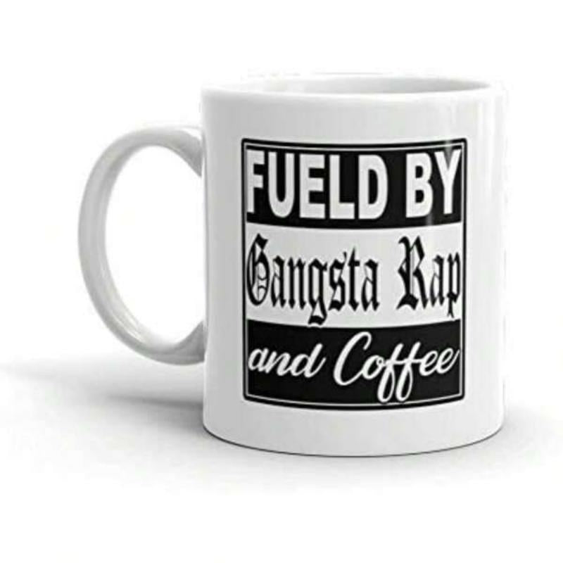 Tailorly White Ceramic 11 oz Mug - Fueld By Gangsta Rap And Coffee Minimalist Black And White Typography Printed On A Smooth Ceramic Mug