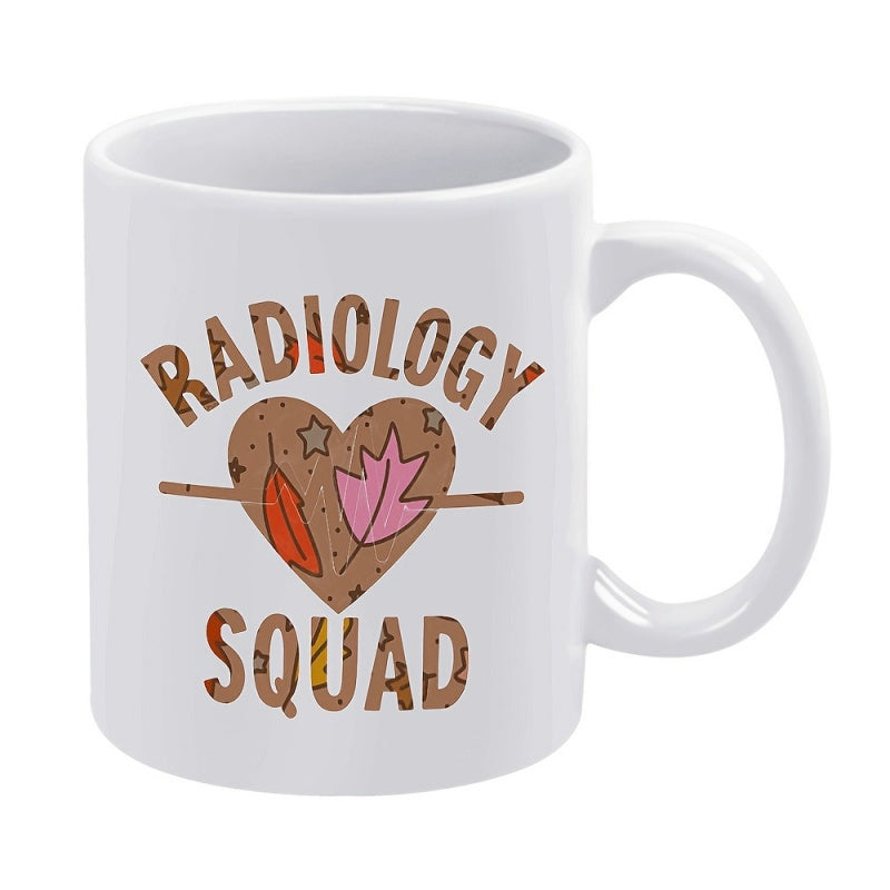 Tailorly White Ceramic 11 oz Mug - Radiology Squad Featuring Warm Autumn Leaves And Golden Stars Within A Heart