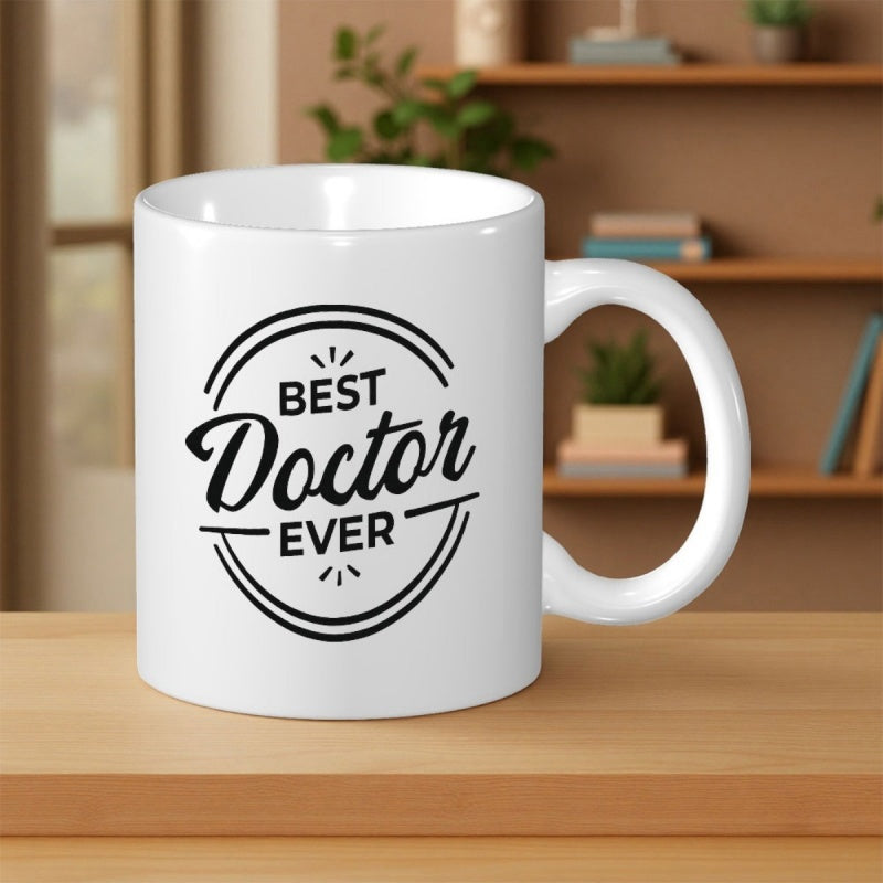 Tailorly White Ceramic 11 oz Mug - Best Doctor Ever Simple Circular Frame With Decorative Sparkles And Bold Minimalist Script Mug
